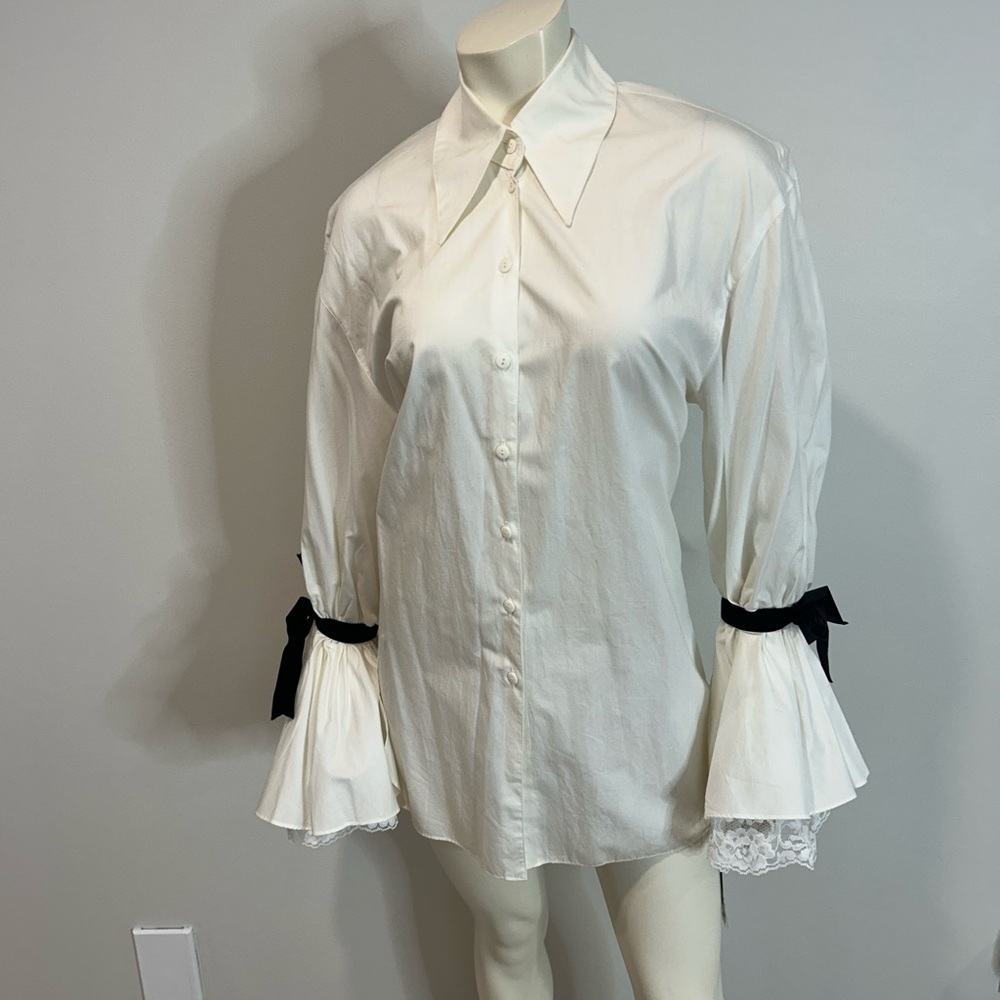 Elegant White Button Down Shirt with Black bow by Marcella NY❤️4 - Picture 14 of 14